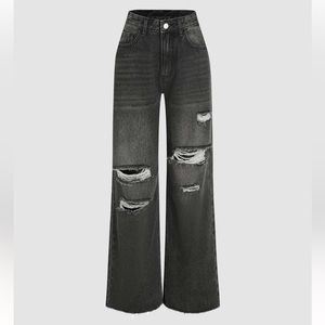 Cider High Waist Ripped Straight Leg Jeans